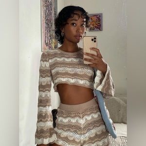 LEAH KNIT SET BEIGE MULTI - Princess Polly